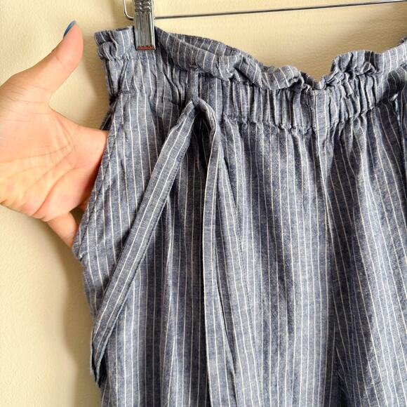 Lucky Brand Blue + White Striped Chambray Pull On Wide Leg Coastal Pants Large - Picture 3 of 10
